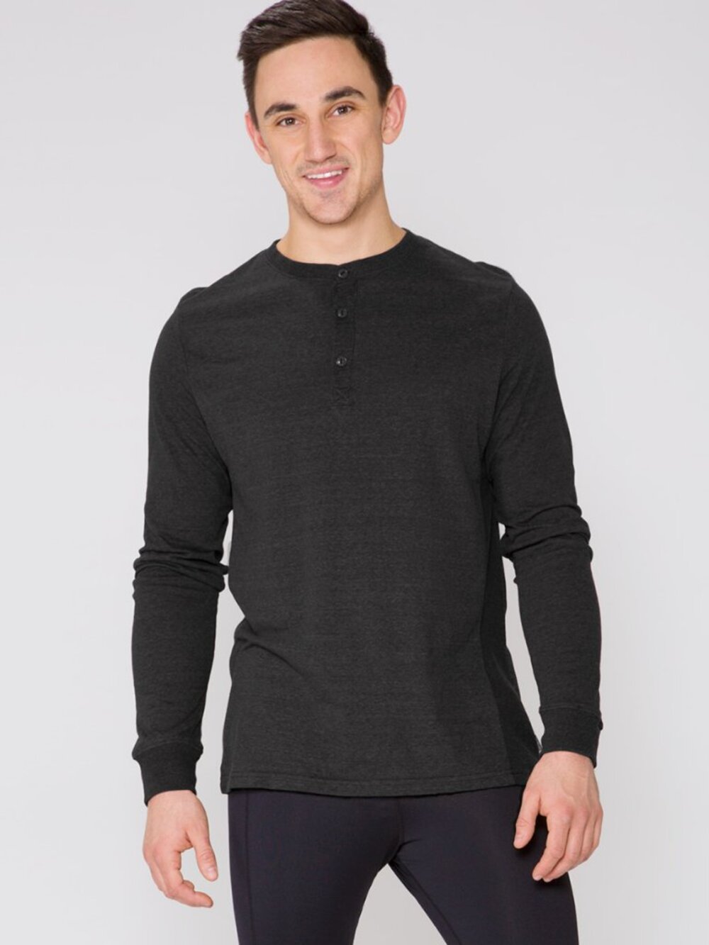 NWT Threads 4 Thought Men's LS Henley Thermal Shirt Heather Black Size XL